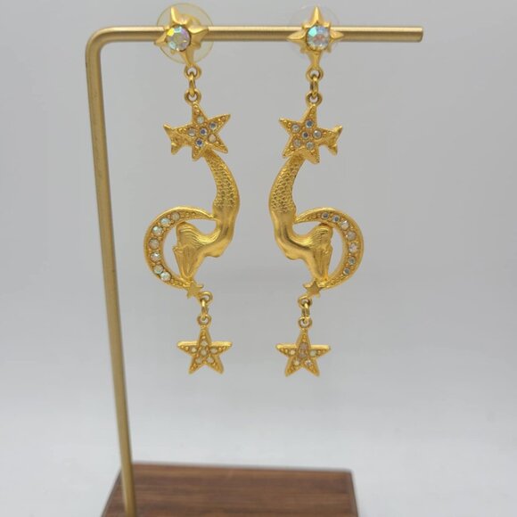 Kirks Folly Vintage Gold Tone Moon and Start Mermaid Earrings NWOT! - Picture 1 of 16